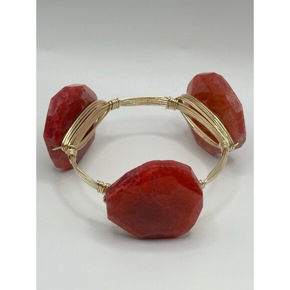Unsigned Bourbon and Boweties Bracelet Huge Pinkish Stones with Gold Tone Wire - Picture 3 of 4
